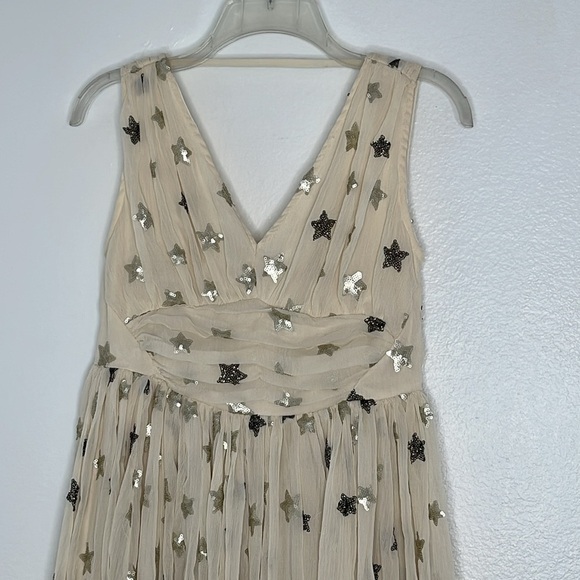 Anthropologie Ranna Gill Sequin Star Beige Sleeveless Mini Party Dress Size 0P - Picture 5 of 9
